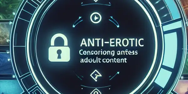 A modern media player interface showcasing safe entertainment options while filtering adult content, with privacy symbols in a digital landscape.